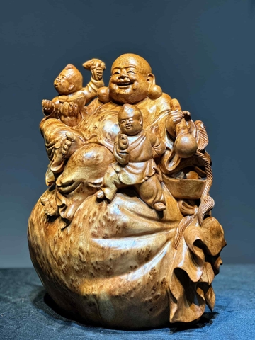 Tượng di lạc ngồi bao tiền vàng Gỗ Nu Ngọc Am thơm