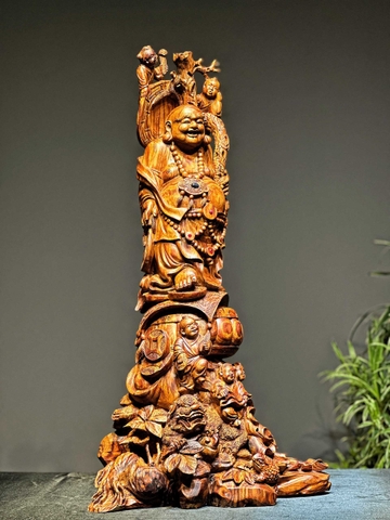 Tượng Di lạc  Ngũ Phúc gỗ Sưa Bắc Đỏ đẹp