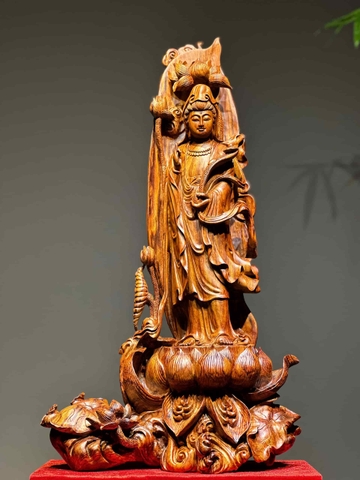 Tượng quan âm Gỗ Sưa bắc đỏ đẹp