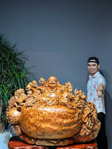 Tượng Di Lạc  Ngồi bao tiền vàng gỗ nu ngọc am Vip