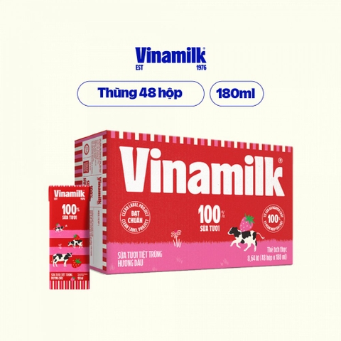 Sữa Vinamilk hương dâu 100%(180ml)/12 lốc/4 hộp