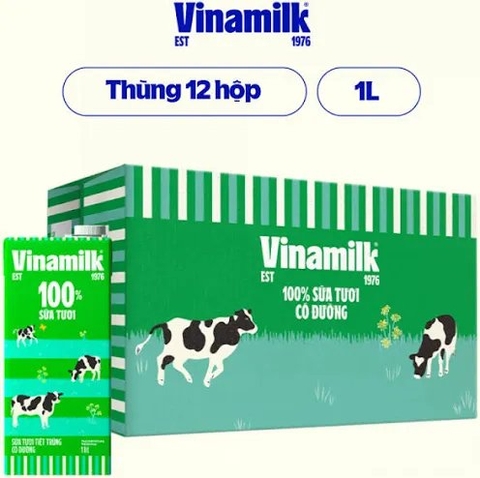 Sữa 100% hộp 1L có đường/12 hộp