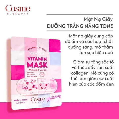 Cosme mặt nạ Vinamin Whitening & Anti Acne Tone Up (hồng)