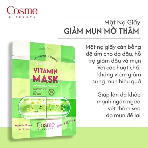 Cosme mặt nạ Vinamin Mask Whitening & Anti Acne (xanh)