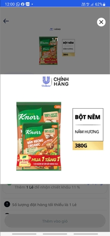 Hạt nêm Knorr Nấm Oganic 380g/16