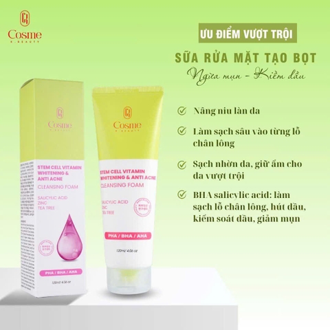 Cosme sữa rửa mặt Whitening & Anti Acne (xanh)