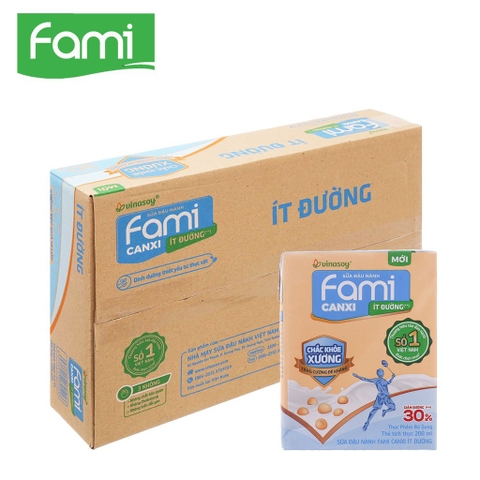 Sữa Fami Canxi ít đường 200ml/6L*6H