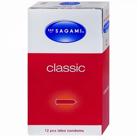 Bao cao su Sagami Classic siêu mỏng nhiều gel bôi trơn, màu da, không mùi (12 cái)