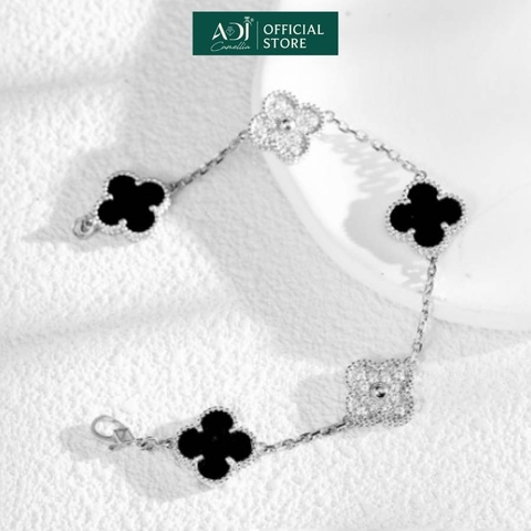 Lắc tay Trang sức bạc 925 ADJ đính đá CZ Tứ Diệp Thảo May Mắn Ngũ Hành Tứ Thời SLT108106AD