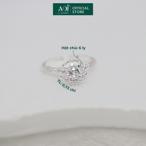 Nhẫn Bạc Nữ ADJ Hoa 6 Cánh Trái Tim Viền Đá Lấp Lánh Viên Chủ Sang Trọng