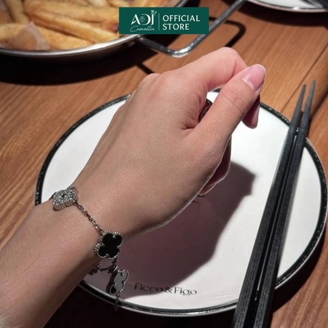 Lắc tay Trang sức bạc 925 ADJ đính đá CZ Tứ Diệp Thảo May Mắn Ngũ Hành Tứ Thời SLT108106AD