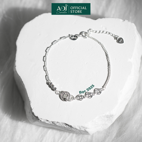 Lắc Tay Nữ Bạc ADJ 925 Kim Tiền Đính Đá May Mắn Phụ Kiện Trang Sức Nữ Cao Cấp SLT134339AD