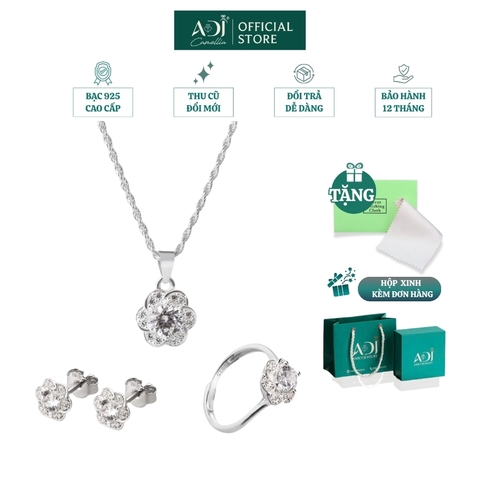 Bộ sản phẩm  Trang sức bạc 925 ADJ đính đá CZ sang trọng cao cấp Hoa 6 Cánh Mã 1