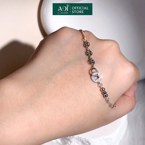 Lắc Tay Nữ Bạc ADJ 925 Kim Tiền Đính Đá May Mắn Phụ Kiện Trang Sức Nữ Cao Cấp SLT134339AD