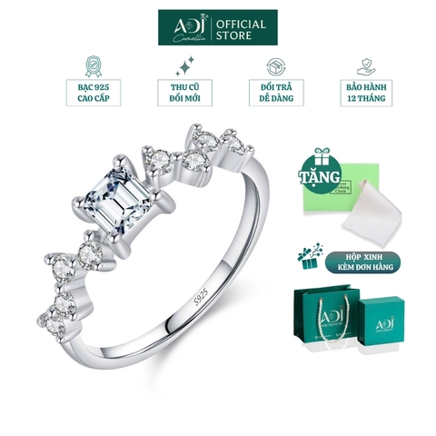 Nhẫn Bạc Nữ ADJ 925 Đính Đá Vuông Lấp Lánh Sang Trọng Phụ Kiện Trang Sức Nữ Cao Cấp SN16203AD