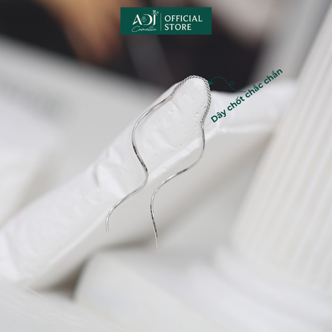 Bông Bạc Tai Nữ ADJ Dáng Dài Thiết Kế Gợn Sóng Đôi Thời Trang