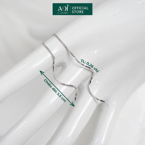 Bông Bạc Tai Nữ ADJ Dáng Dài Thiết Kế Gợn Sóng Đôi Thời Trang