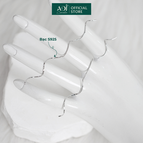 Bông Bạc Tai Nữ ADJ Dáng Dài Thiết Kế Gợn Sóng Đôi Thời Trang