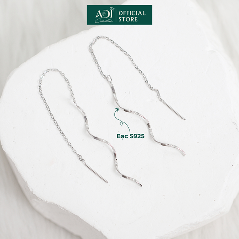 Bông Bạc Tai Nữ ADJ Dáng Dài Thiết Kế Gợn Sóng Basic Thời Trang