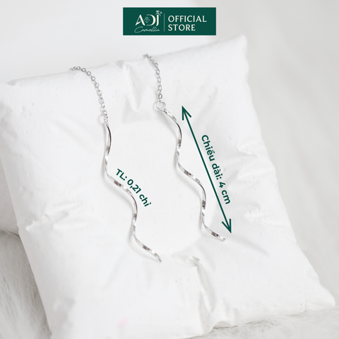 Bông Bạc Tai Nữ ADJ Dáng Dài Thiết Kế Gợn Sóng Basic Thời Trang