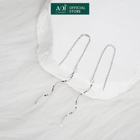 Bông Bạc Tai Nữ ADJ Dáng Dài Thiết Kế Gợn Sóng Basic Thời Trang