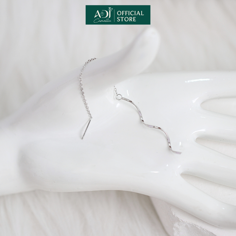 Bông Bạc Tai Nữ ADJ Dáng Dài Thiết Kế Gợn Sóng Basic Thời Trang