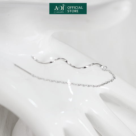 Bông Bạc Tai Nữ ADJ Dáng Dài Thiết Kế Gợn Sóng Basic Thời Trang