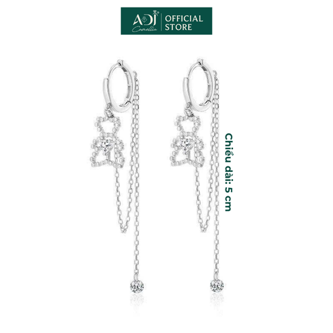 Khuyên Tai Bạc Nữ ADJ Dáng Dài Hình Chú Gấu Dễ Thương Phối Đá CZ