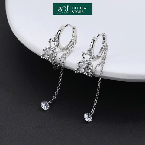 Khuyên Tai Bạc Nữ ADJ Dáng Dài Hình Chú Gấu Dễ Thương Phối Đá CZ