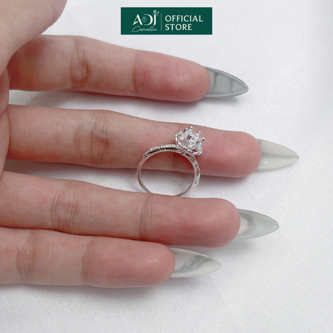 Nhẫn Bạc Nữ ADJ Hoa 6 Cánh Trái Tim Viền Đá Lấp Lánh Viên Chủ Sang Trọng