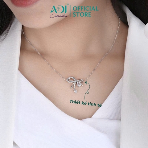 Dây Chuyền Bạc Nữ ADJ Hình Nơ Phối Đá Giọt Nước Lấp Lánh