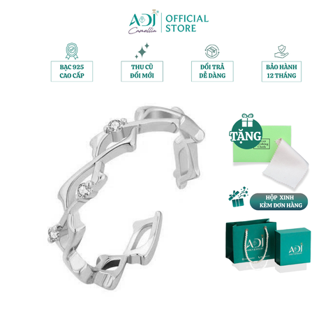 Nhẫn Bạc Nữ ADJ Freesize Thiết Kế Zigzag Phối Đá Cá Tính  SN118214AD