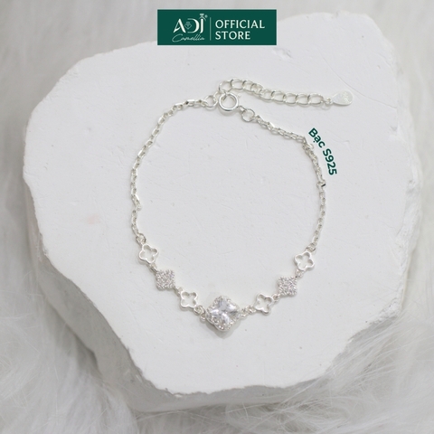 Lắc Tay Nữ Bạc ADJ 925 Đính Đá CZ Moissanite Cỏ 4 Lá Avani Phụ Kiện Trang Sức Nữ Cao Cấp SLT134296AD