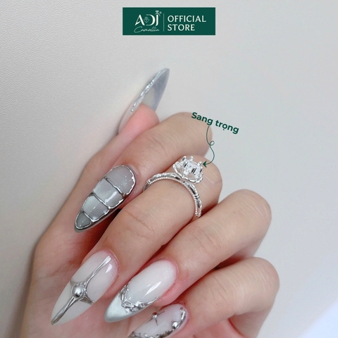 Nhẫn Bạc Nữ ADJ Hoa 6 Cánh Trái Tim Viền Đá Lấp Lánh Viên Chủ Sang Trọng