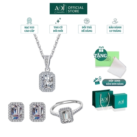 Bộ Trang sức bạc 925 ADJ Tiffany Viên Chữ Nhật To Mang Ánh Sáng Tinh Tế