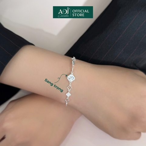 Lắc Tay Nữ Bạc ADJ 925 Đính Đá CZ Moissanite Cỏ 4 Lá Avani Phụ Kiện Trang Sức Nữ Cao Cấp SLT134296AD