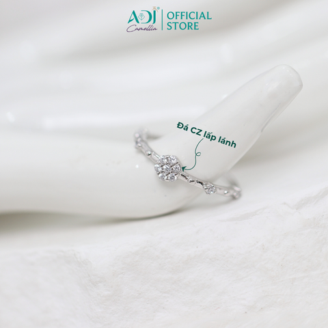 Nhẫn Bạc Nữ ADJ Freesize Hoa 5 Cánh Tròn Đính Đá Nữ Tính SN118210AD
