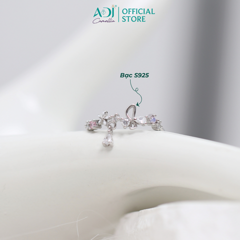 Nhẫn Bạc Nữ ADJ Freesize Flower Garden Hoa Bướm Phối Đá Hồng Nàng Thơ SN118211AD