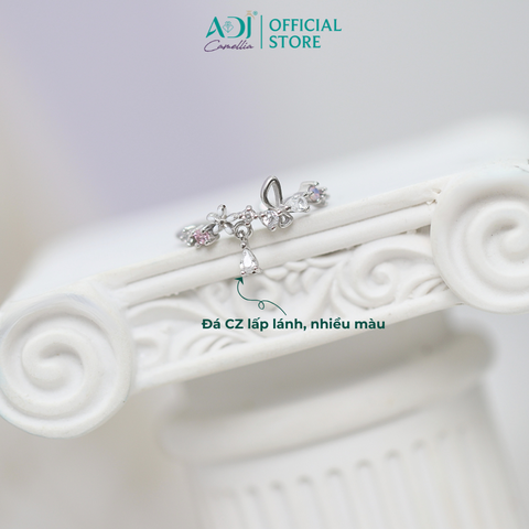 Nhẫn Bạc Nữ ADJ Freesize Flower Garden Hoa Bướm Phối Đá Hồng Nàng Thơ SN118211AD