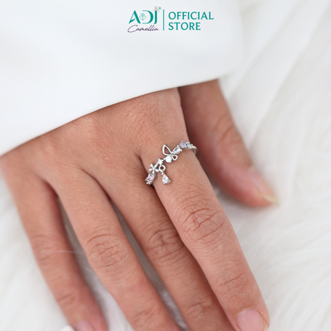 Nhẫn Bạc Nữ ADJ Freesize Flower Garden Hoa Bướm Phối Đá Hồng Nàng Thơ SN118211AD