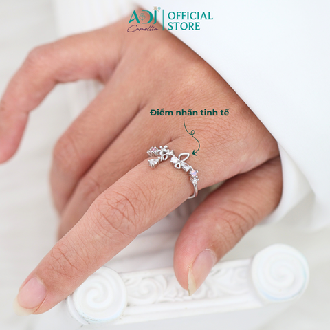 Nhẫn Bạc Nữ ADJ Freesize Flower Garden Hoa Bướm Phối Đá Hồng Nàng Thơ SN118211AD