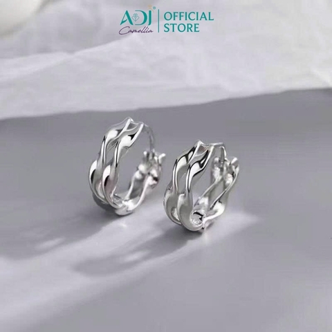 Khuyên Tai Nữ Bạc ADJ 925 Silver Wave Gợn Sóng Xoắn Cá Tính Phá Cách SB118198