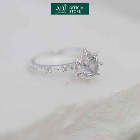 Nhẫn Bạc Nữ ADJ 6 Cánh Nhọn Viên Chủ To Viền Nạm Đá Lấp Lánh