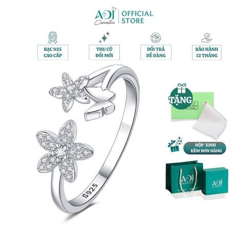 Nhẫn Bạc Nữ ADJ 925 Nhẫn Hở Bông Hoa Đính Hạt Lấp Lánh Phụ Kiện Trang Sức Nữ Cao Cấp SN16201AD