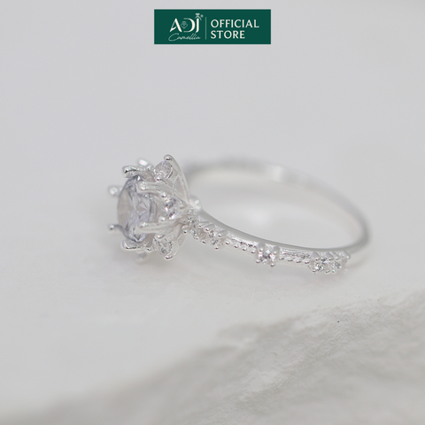 Nhẫn Bạc Nữ ADJ 6 Cánh Nhọn Viên Chủ To Viền Nạm Đá Lấp Lánh