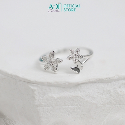 Nhẫn Bạc Nữ ADJ 925 Nhẫn Hở Bông Hoa Đính Hạt Lấp Lánh Phụ Kiện Trang Sức Nữ Cao Cấp SN16201AD