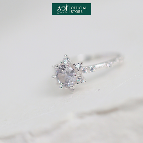 Nhẫn Bạc Nữ ADJ 6 Cánh Nhọn Viên Chủ To Viền Nạm Đá Lấp Lánh