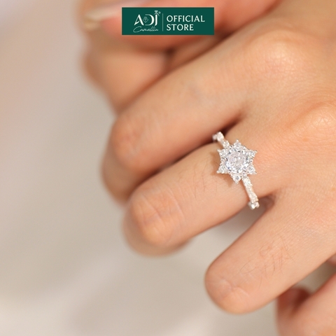 Nhẫn Bạc Nữ ADJ 6 Cánh Nhọn Viên Chủ To Viền Nạm Đá Lấp Lánh