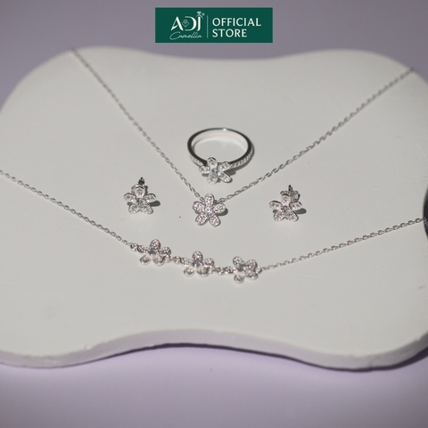 Bộ sản phẩm Trang sức bạc 925 ADJ đính đá CZ sang trọng cao cấp Bông hoa 5 cánh