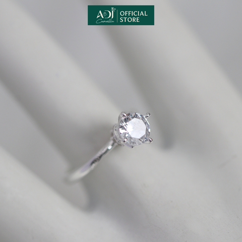 Nhẫn Bạc Nữ ADJ 4 Chấu Cánh Sen Trụ Tròn Nạm Đá Viên Chủ Lấp Lánh Sang Trọng